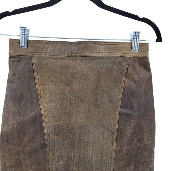 Vintage 80's Winlit Skirt Leather Country Rustic Distressed Pencil Brown Sz S - Picture 6 of 9